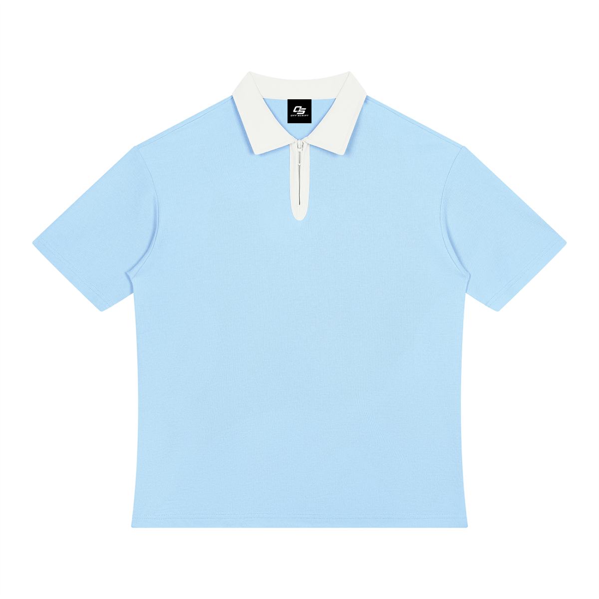 Light Blue with White Unisex Color Block Quarter-Zip Polo Shirt front product view