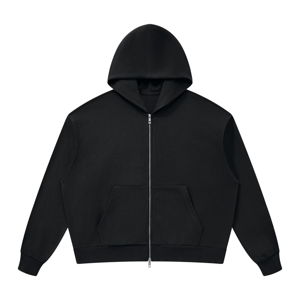 Unisex Drop Shoulder Full Zip Hoodie – Black