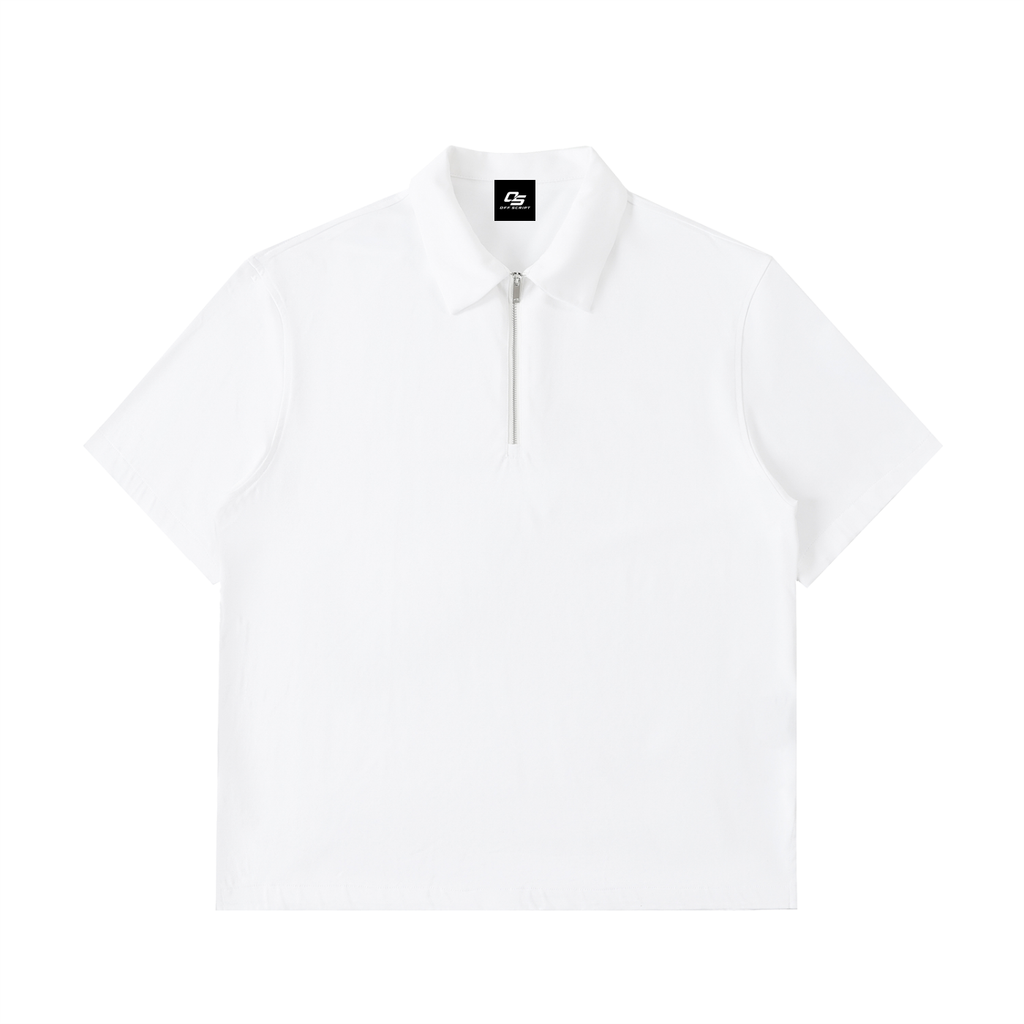 White Half-Zip Cotton Polo Shirt front view