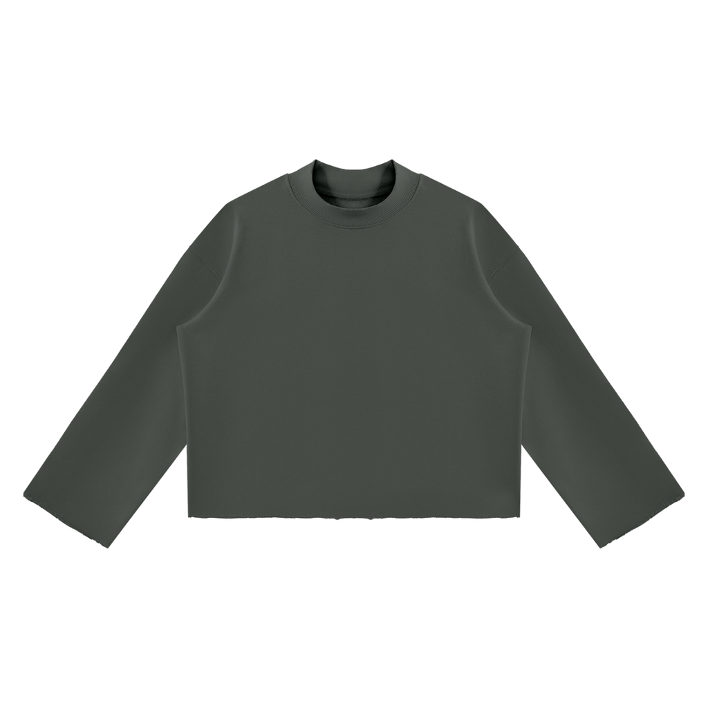 Unisex Mock-Neck Raw-Edge Boxy Sweatshirt