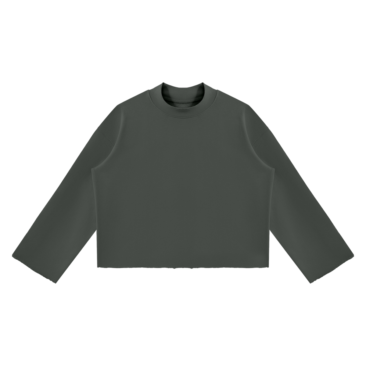 Unisex Mock-Neck Raw-Edge Boxy Sweatshirt
