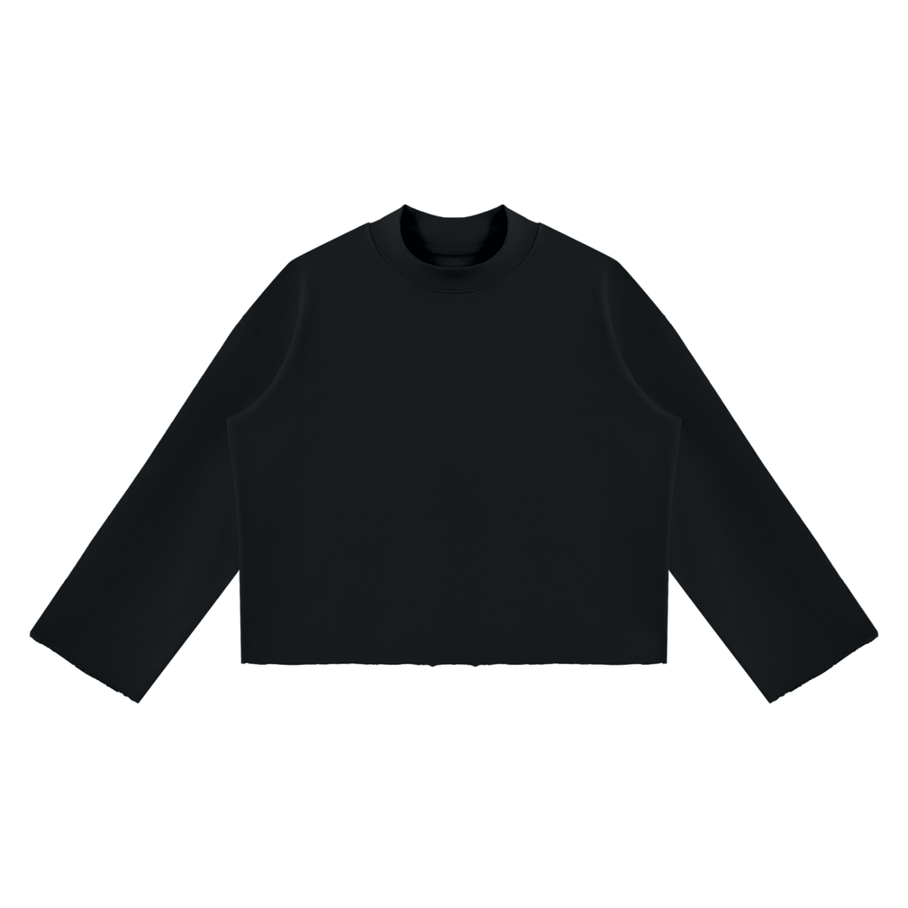 Unisex Mock-Neck Raw-Edge Boxy Sweatshirt