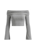 Women's Off-the-Shoulder Bell Sleeve Crop T-Shirt