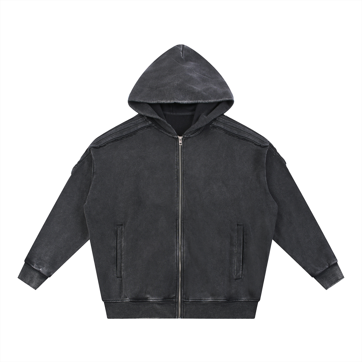 Off Script Snow-Washed Tape Raw-Edge Zip Hoodie product view 1