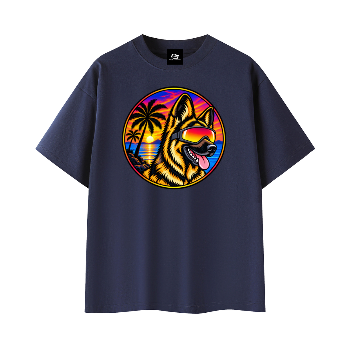 German Shepherd Sunset Graphic T-Shirt – Navy Blue