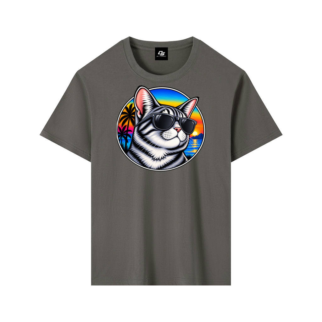 Cool Cat Sunset Pure Cotton Unisex T-Shirt – Charcoal Grey