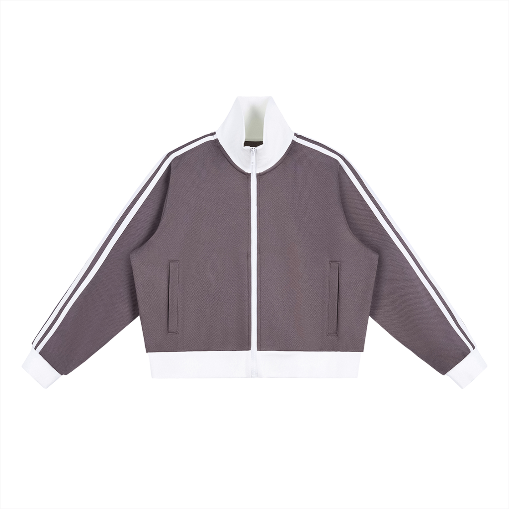 Contrast Side Stripe Fleece Cropped Track Jacket