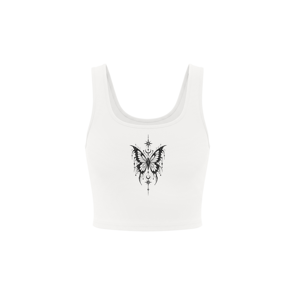 Celestial Butterfly Women’s Cropped Tank Top - White front mockup