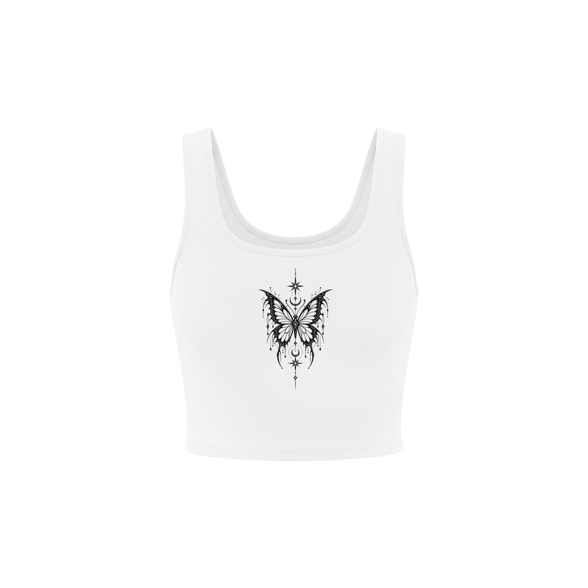 Celestial Butterfly Women’s Cropped Tank Top - White front mockup