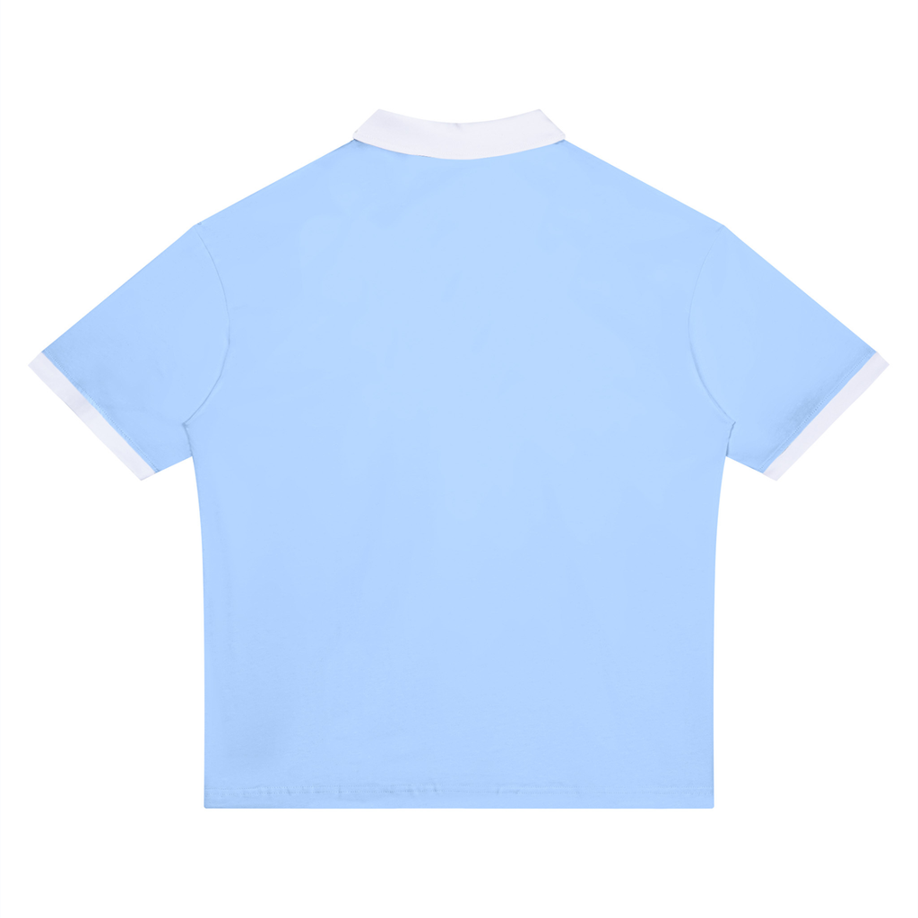 Light Blue with White Unisex Color Block Polo Shirt back product view