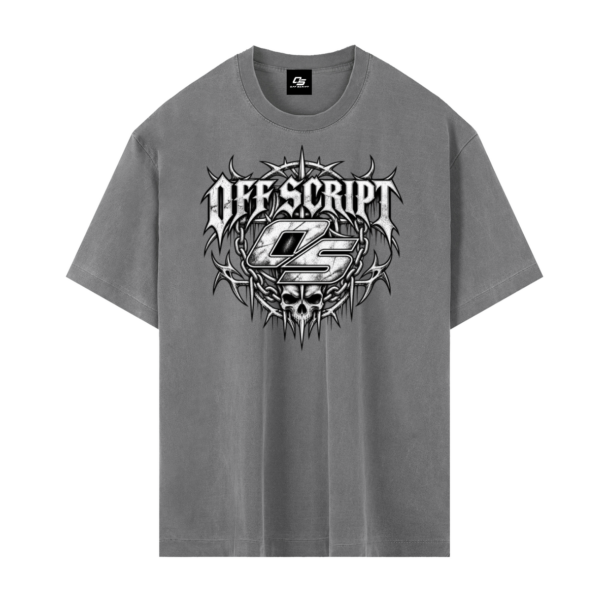 Off Script Gothic Skull Vintage Washed Oversized Cotton T-Shirt