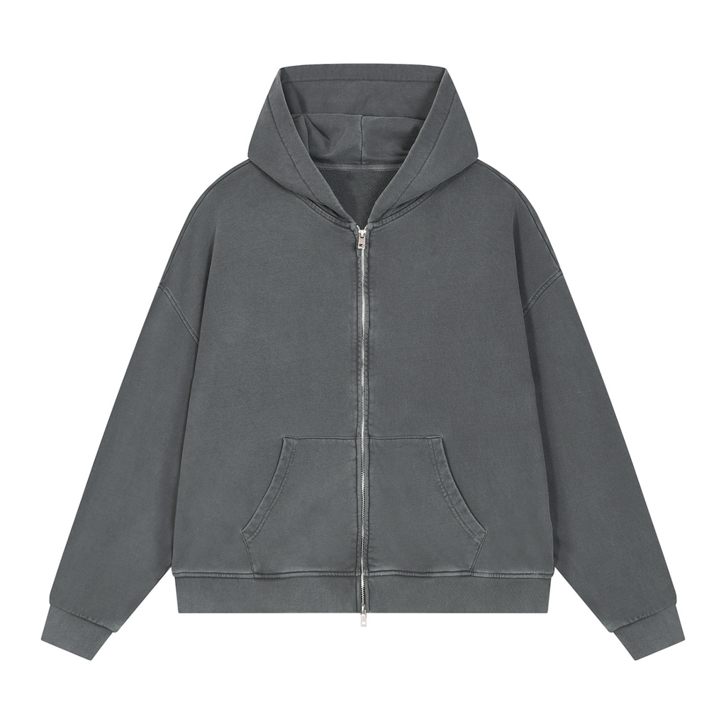 Off Script Gothic Skull Vintage Wash Full Zip Boxy Hoodie
