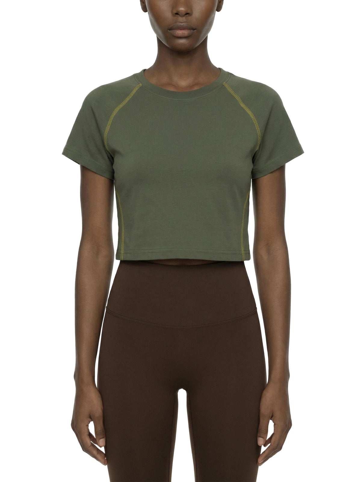 Women's Contrast Stitch Raglan Crop T-Shirt