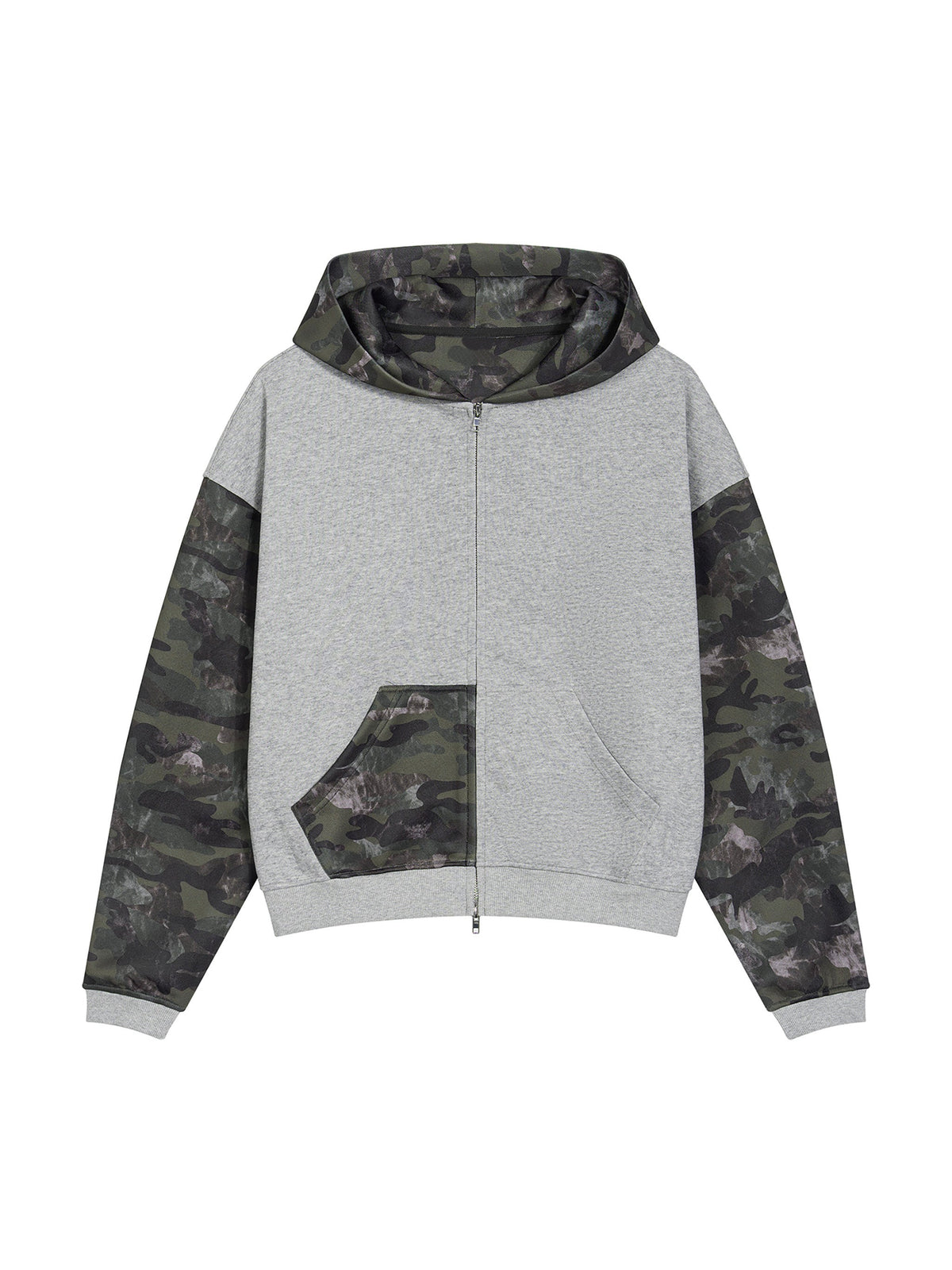 Unisex Colorblock Camo Full Zip Boxy Hoodie