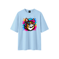 Cool Cat Sunset Headphones Unisex Boxy Oversized T-Shirt – Light Blue