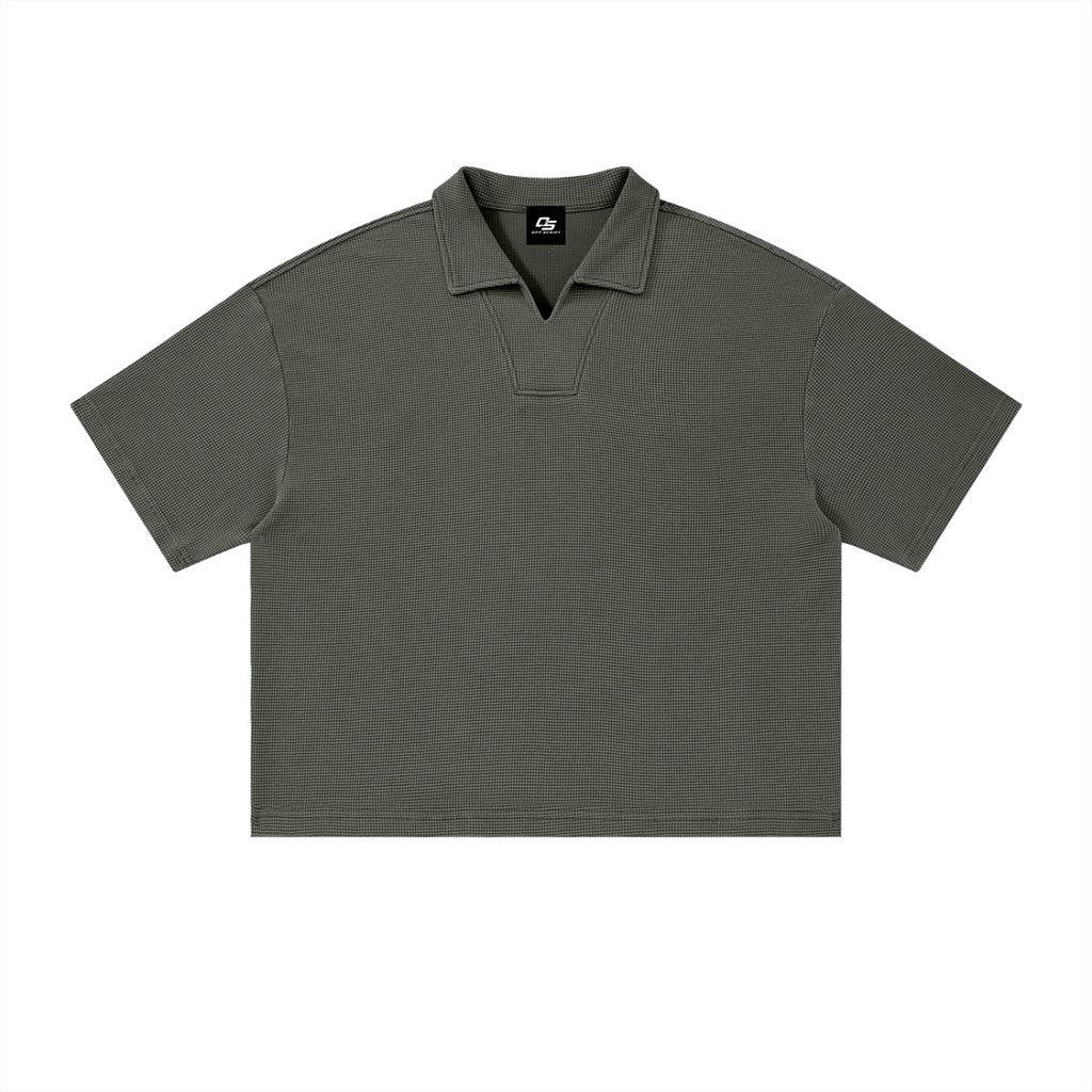 Unisex Vintage Wash Waffle Boxy Polo Shirt
