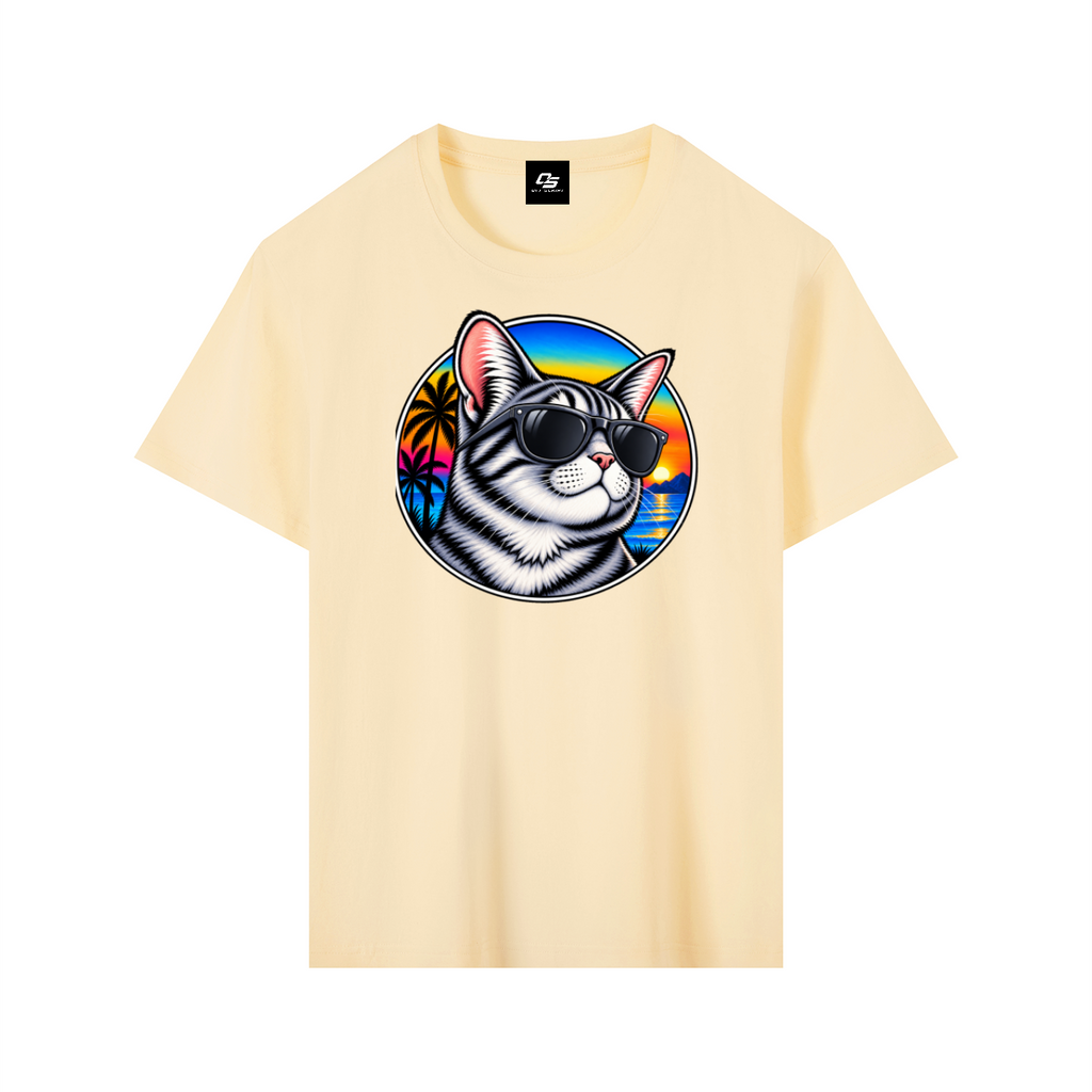 Cool Cat Tropical Sunset Pure Cotton Unisex T-Shirt – Light Apricot