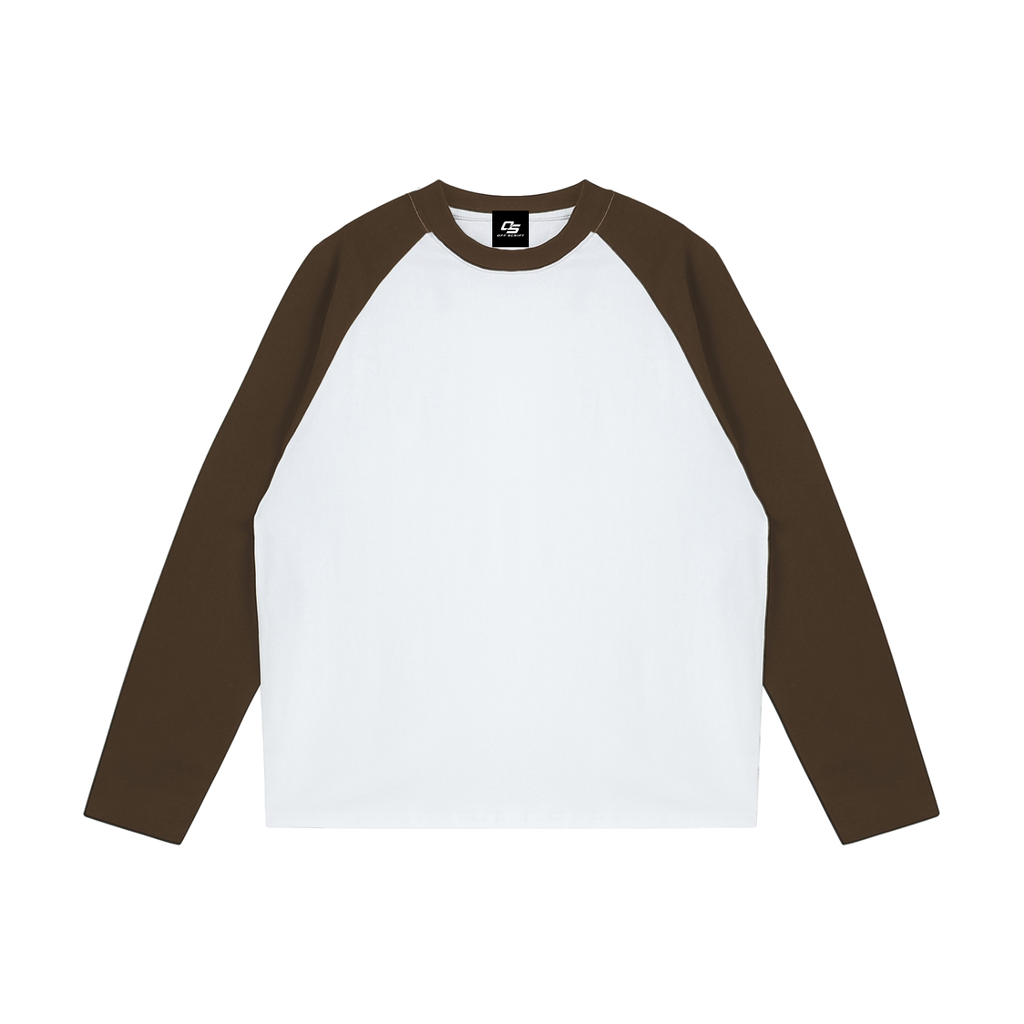 White with Coffee Unisex colour-blocked raglan long-sleeve T-shirt front view