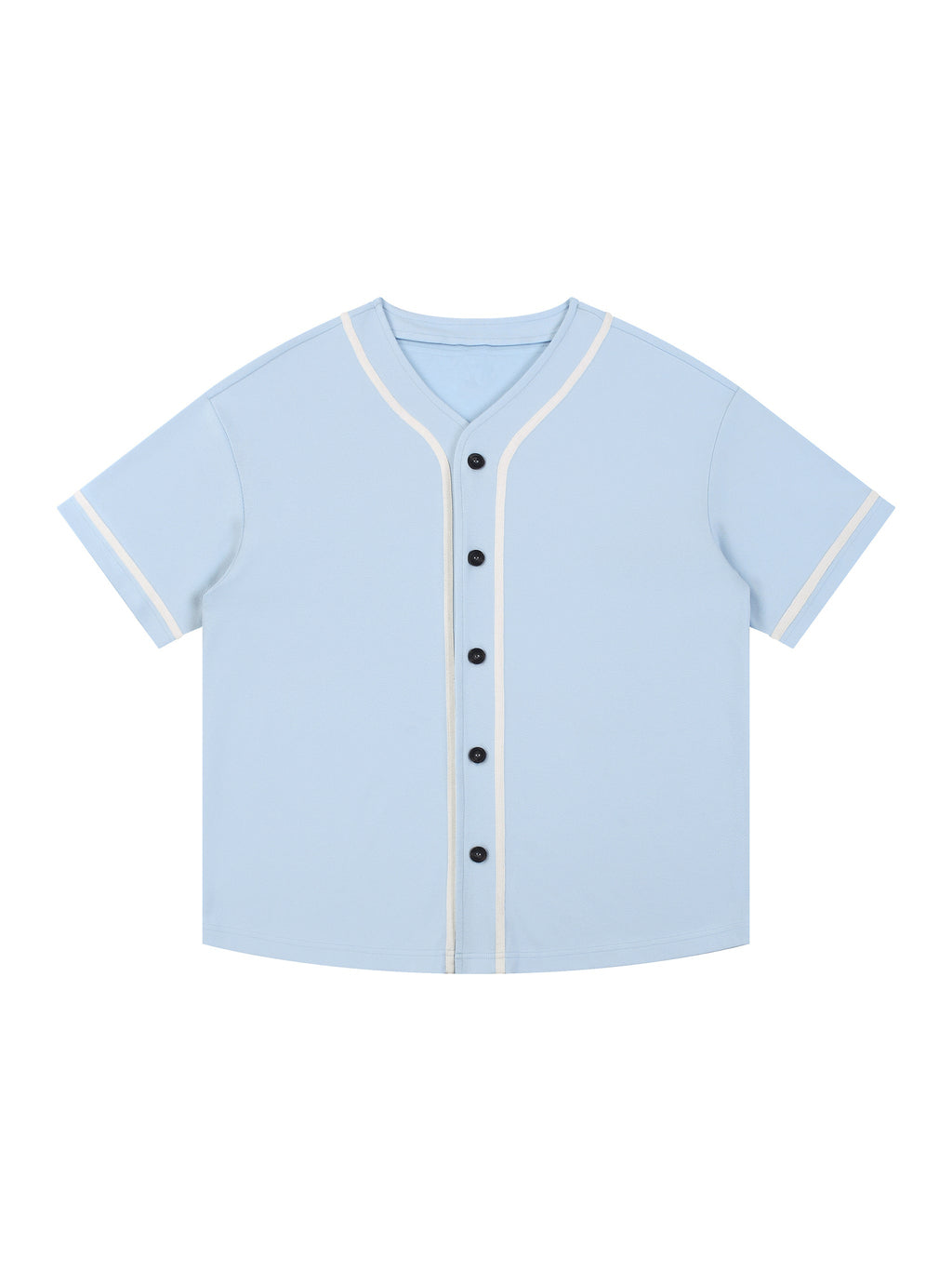 Blue Unisex Contrast Piped Button-Up Jersey front view