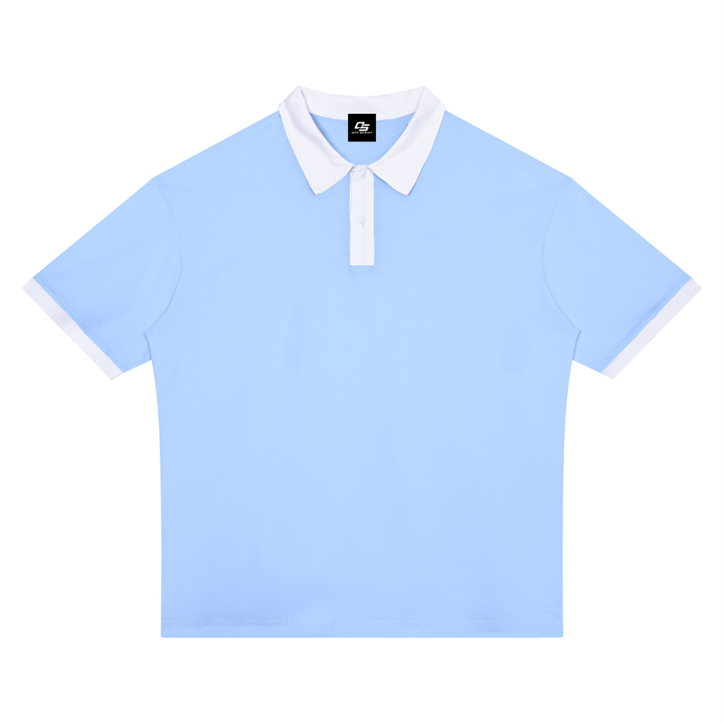 Light Blue with White Unisex Color Block Polo Shirt front product view