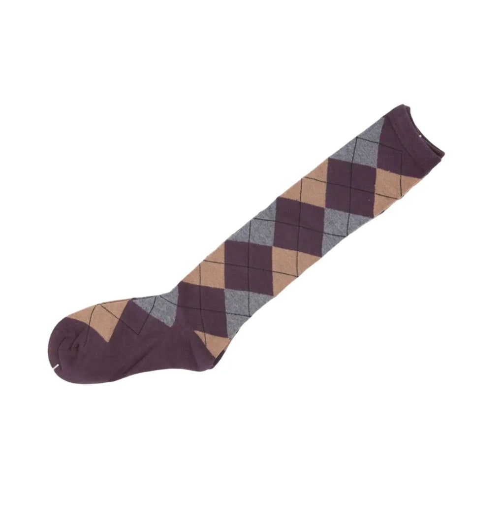Knee High Socks Black Red Diamond Check Ladies Long Womens