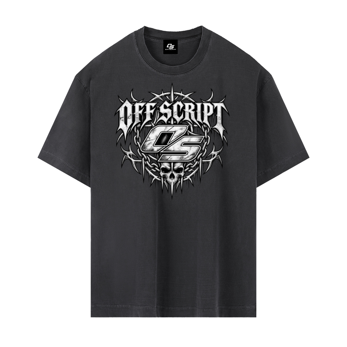 Off Script Gothic Skull Vintage Washed Oversized Cotton T-Shirt