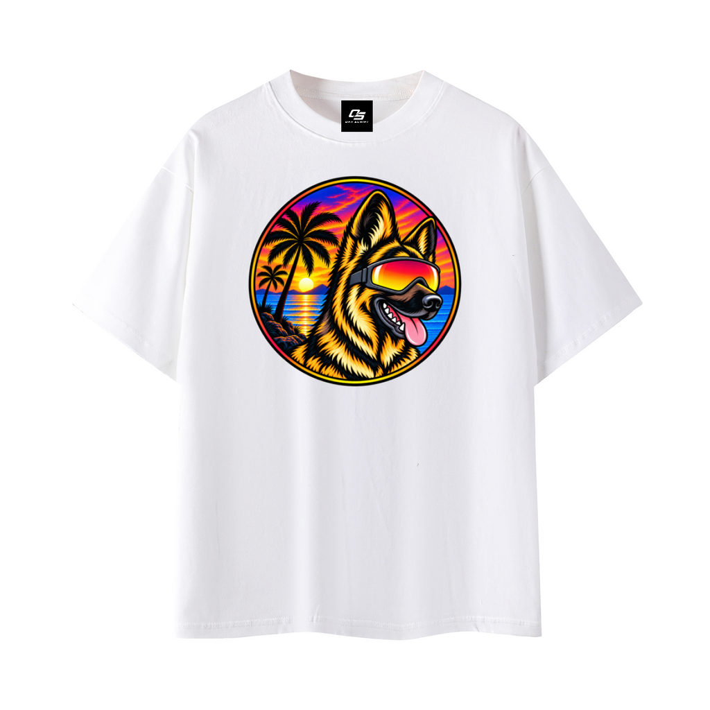 German Shepherd Sunset Graphic T-Shirt – White