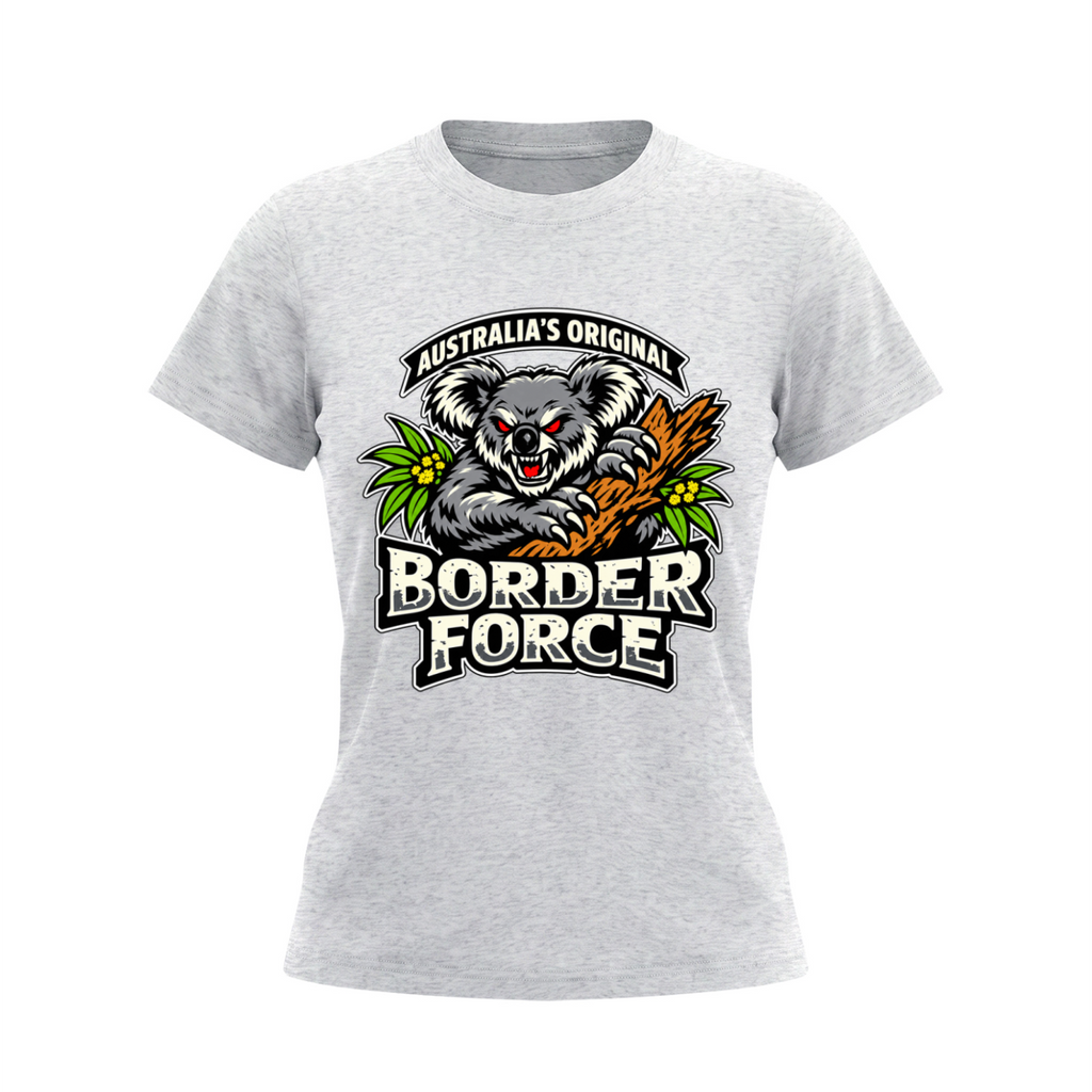 Drop Bear Women's Slim Fit Crewneck T-Shirt - Oat Gray front 3D mockup