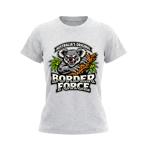 Drop Bear Women's Slim Fit Crewneck T-Shirt - Oat Gray front 3D mockup