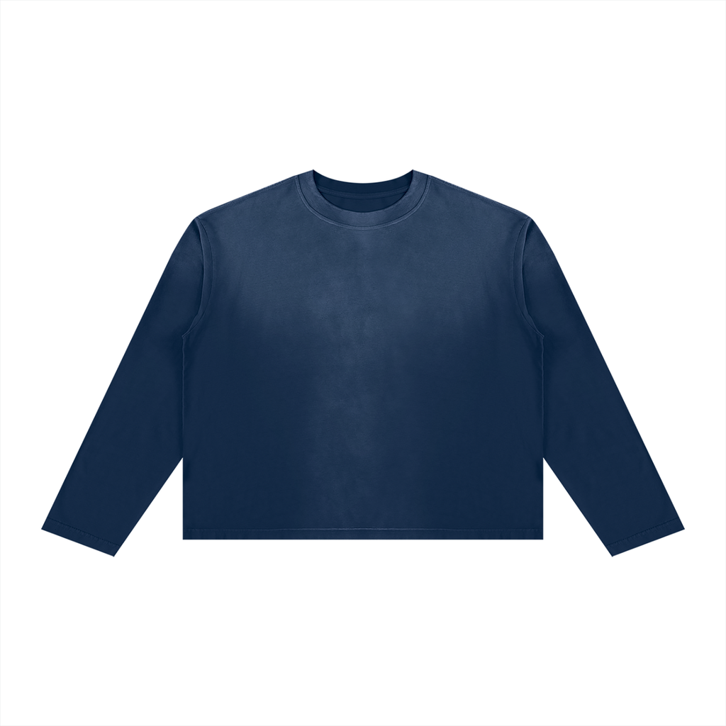 Off Script Sunfade Boxy Long Sleeve T-Shirt - Navy Blue front view