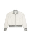Striped Rib Collar Zip Jacket