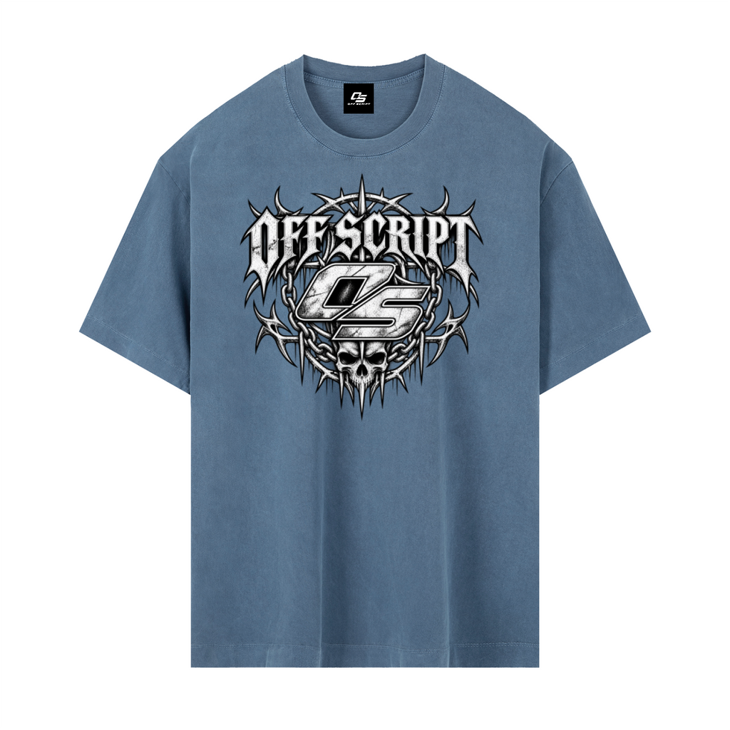 Off Script Gothic Skull Vintage Washed Oversized Cotton T-Shirt V3