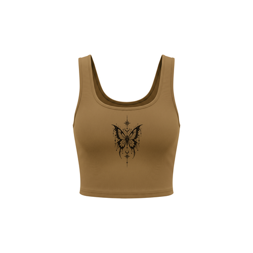 Celestial Butterfly Women’s Cropped Tank Top - Brown front mockup