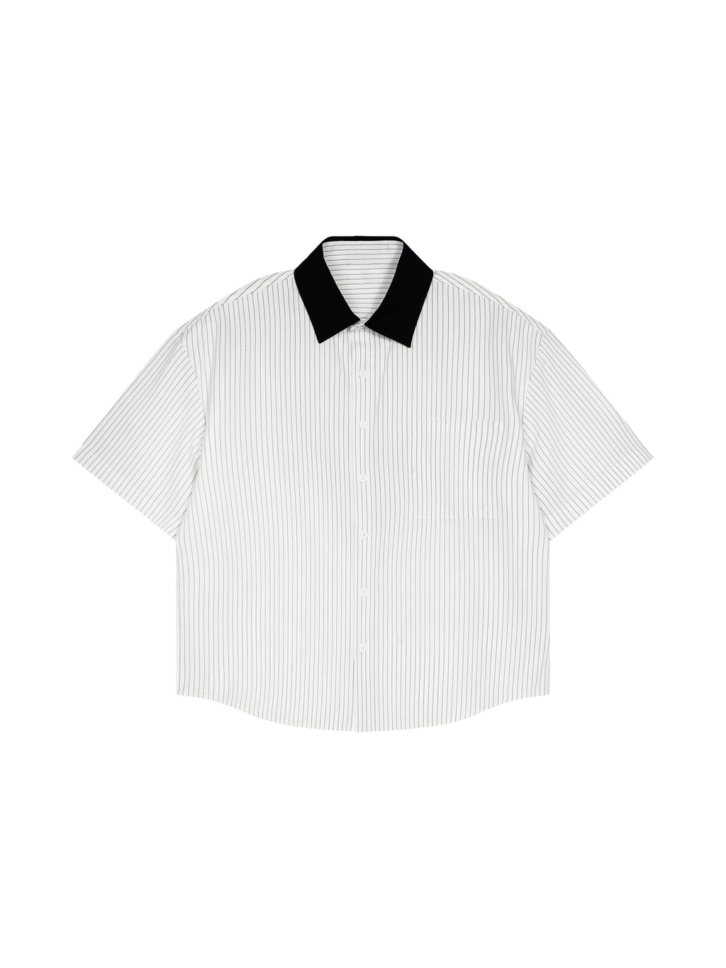 Unisex Striped Boxy Contrast Collar Shirt