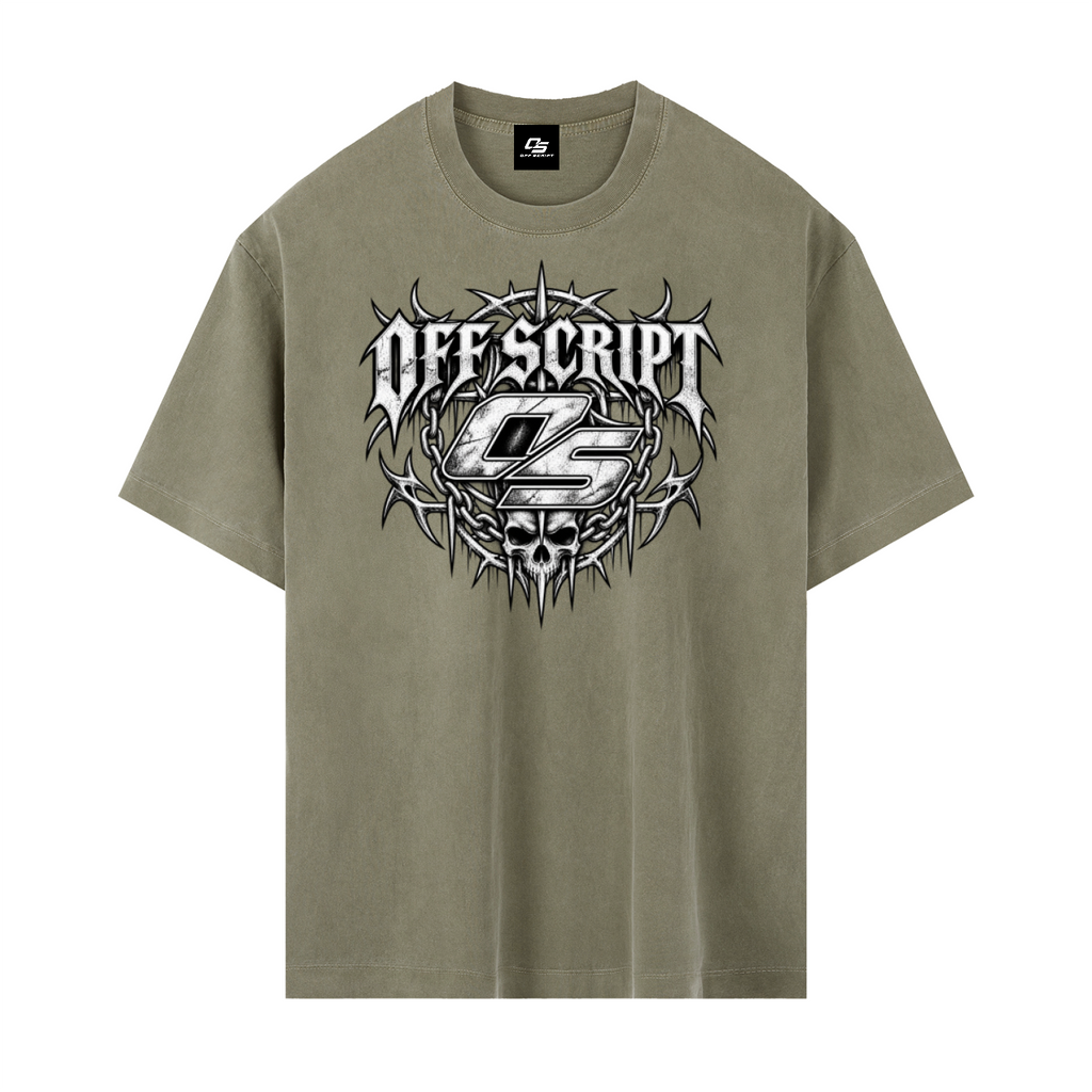 Off Script Gothic Skull Vintage Washed Oversized Cotton T-Shirt