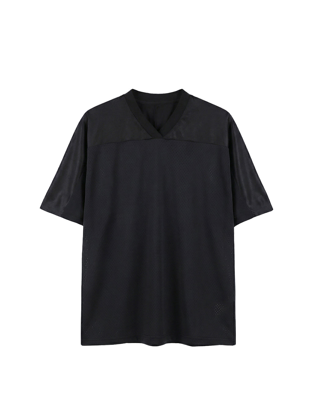 Black Unisex Oversized Mesh V-Neck Soccer Jersey front view