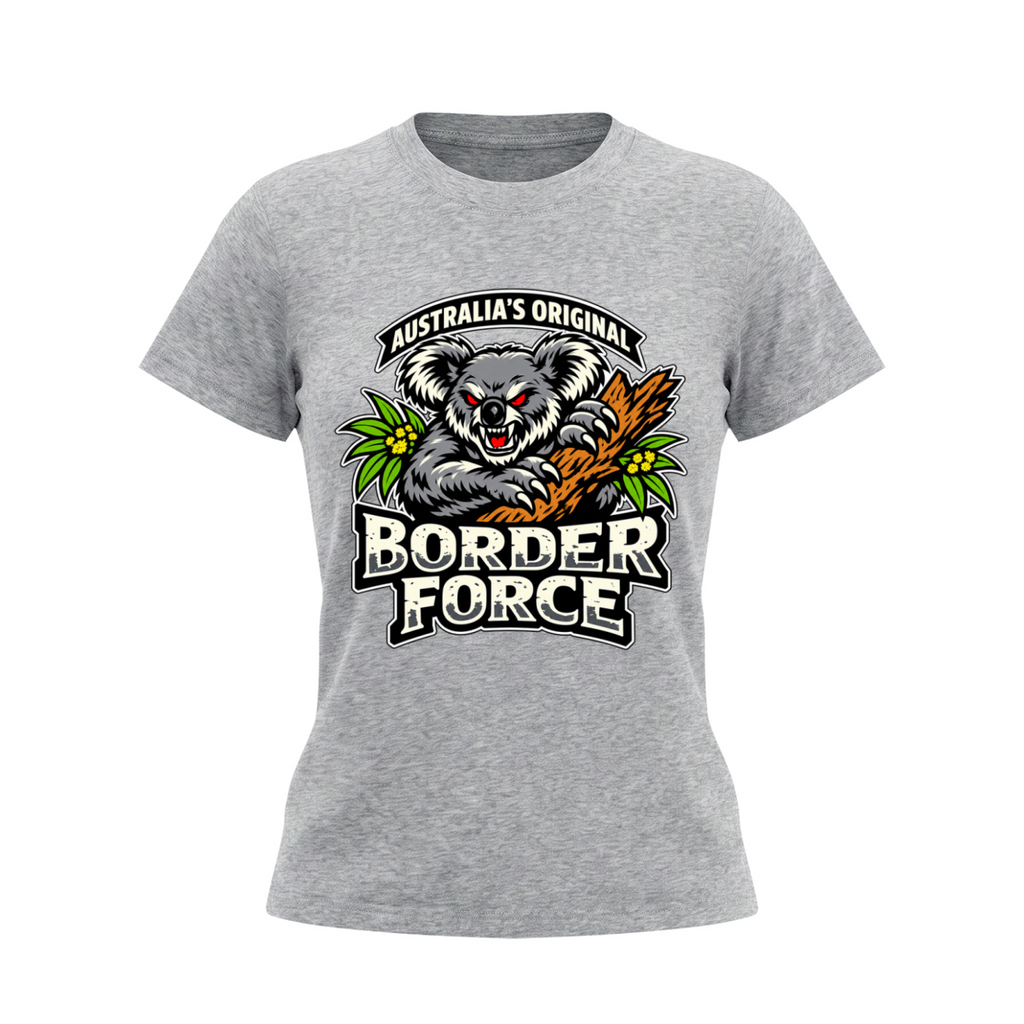 Drop Bear Women's Slim Fit Crewneck T-Shirt - Flower Gray front mockup