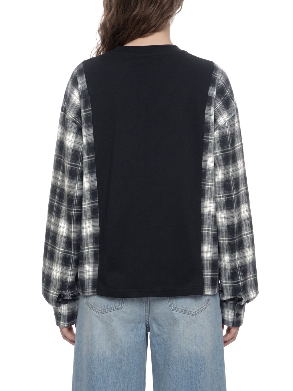 Unisex Plaid Panel Long Sleeve T-Shirt