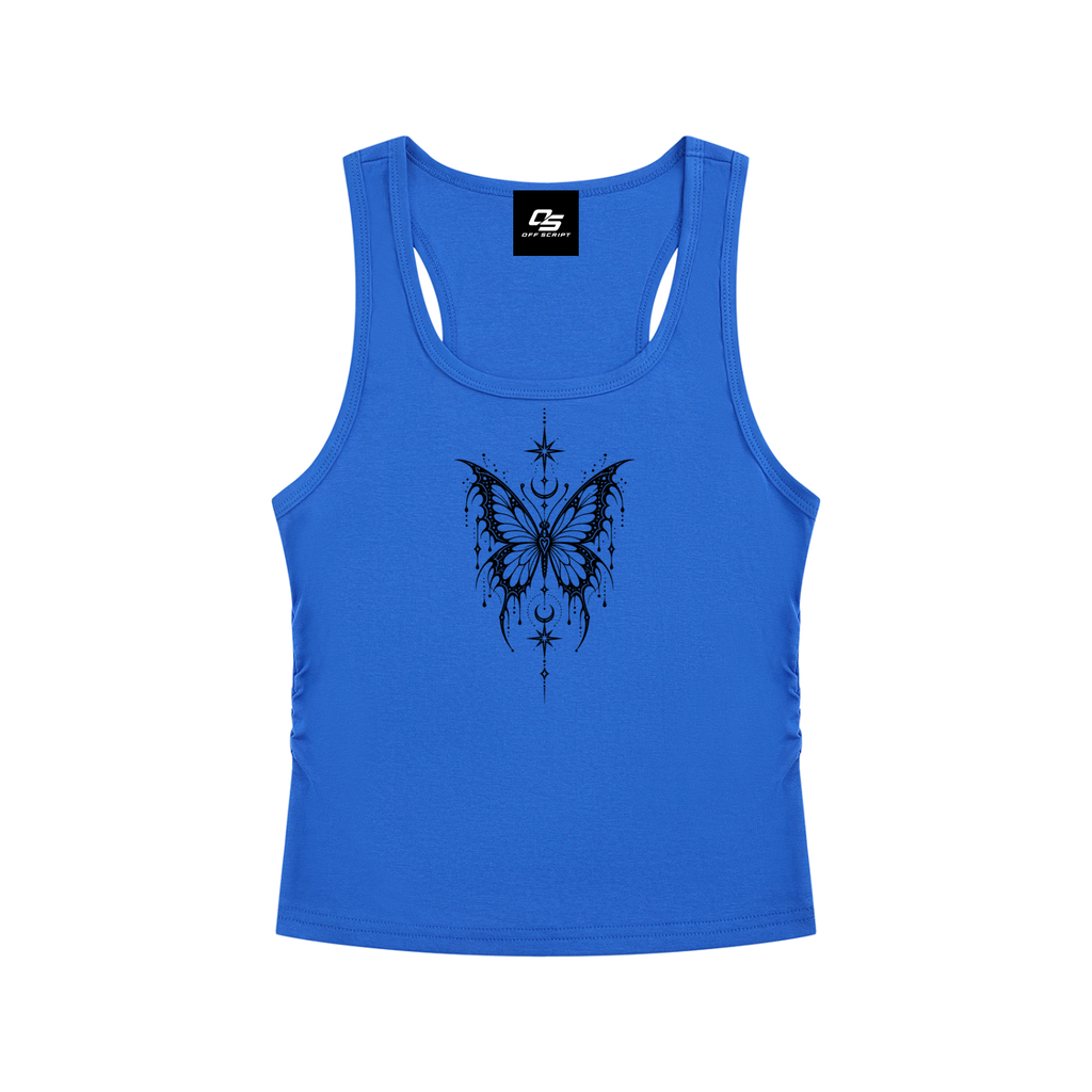 Celestial Butterfly Ruched Cropped Tank Top