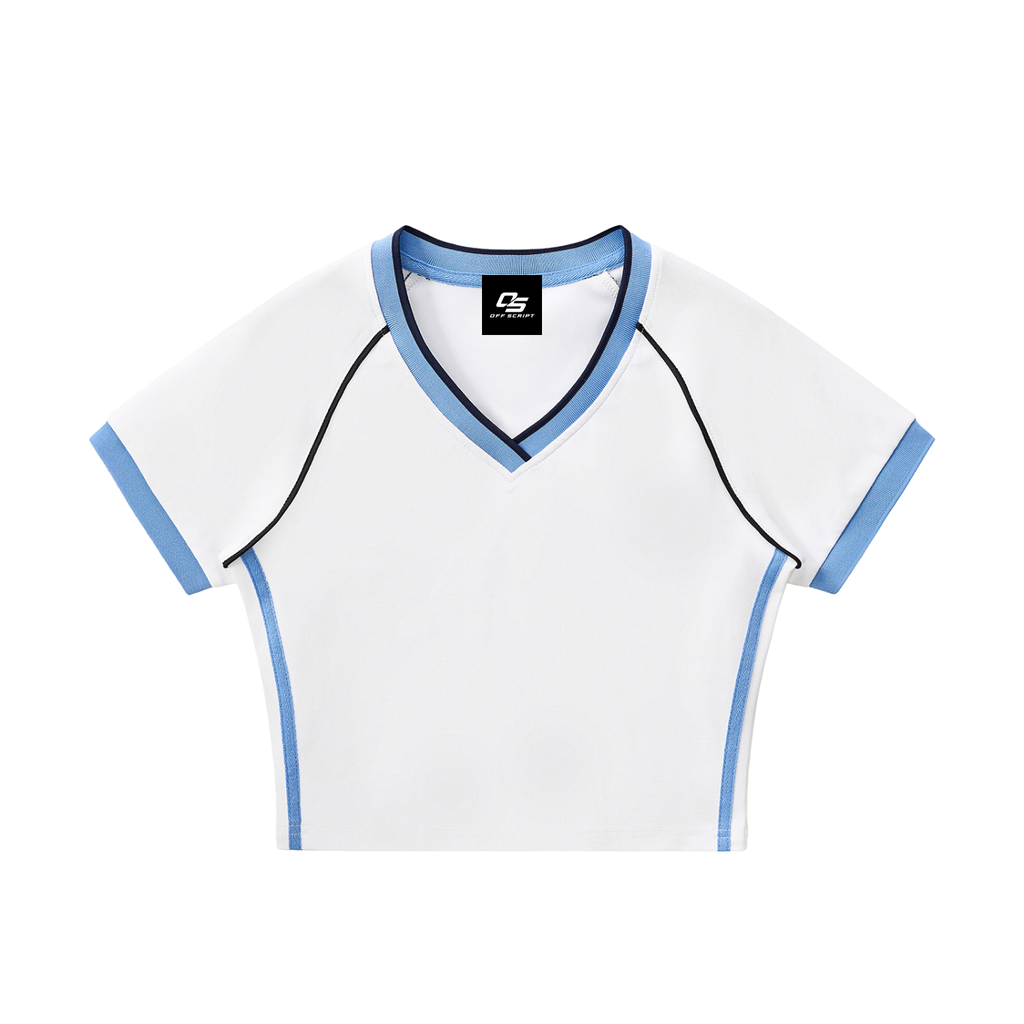 Contrast Trim V-Neck Crop T-Shirt