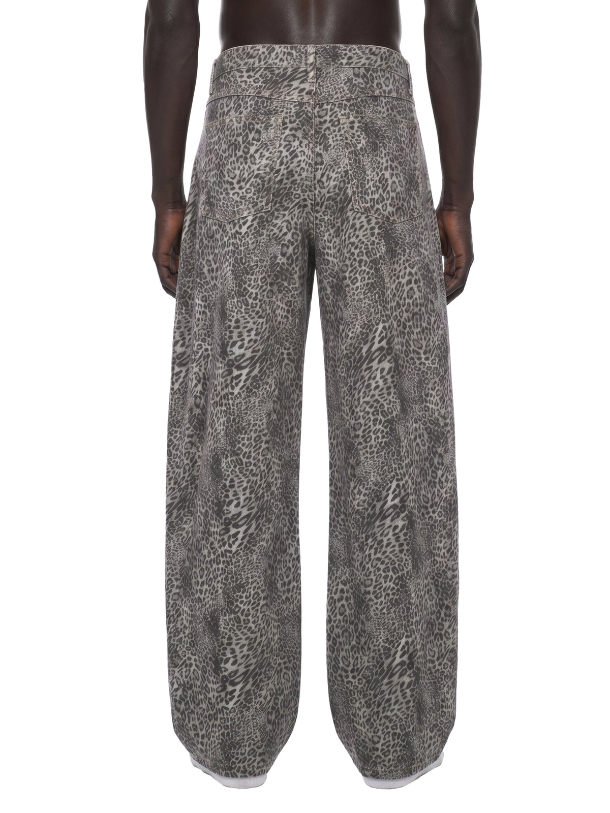 Unisex Vintage Wash Leopard Wide Leg Jeans