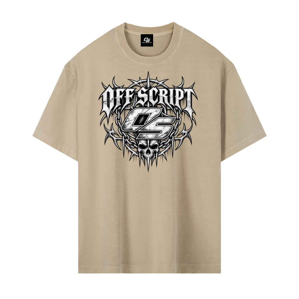 Off Script Gothic Skull Vintage Washed Oversized Cotton T-Shirt