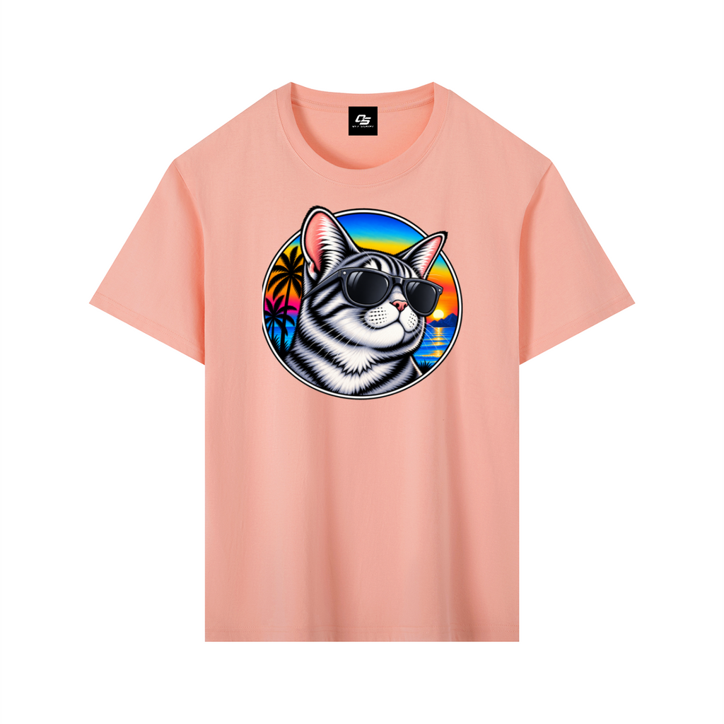 Cool Cat Tropical Sunset Pure Cotton Unisex T-Shirt – Pink
