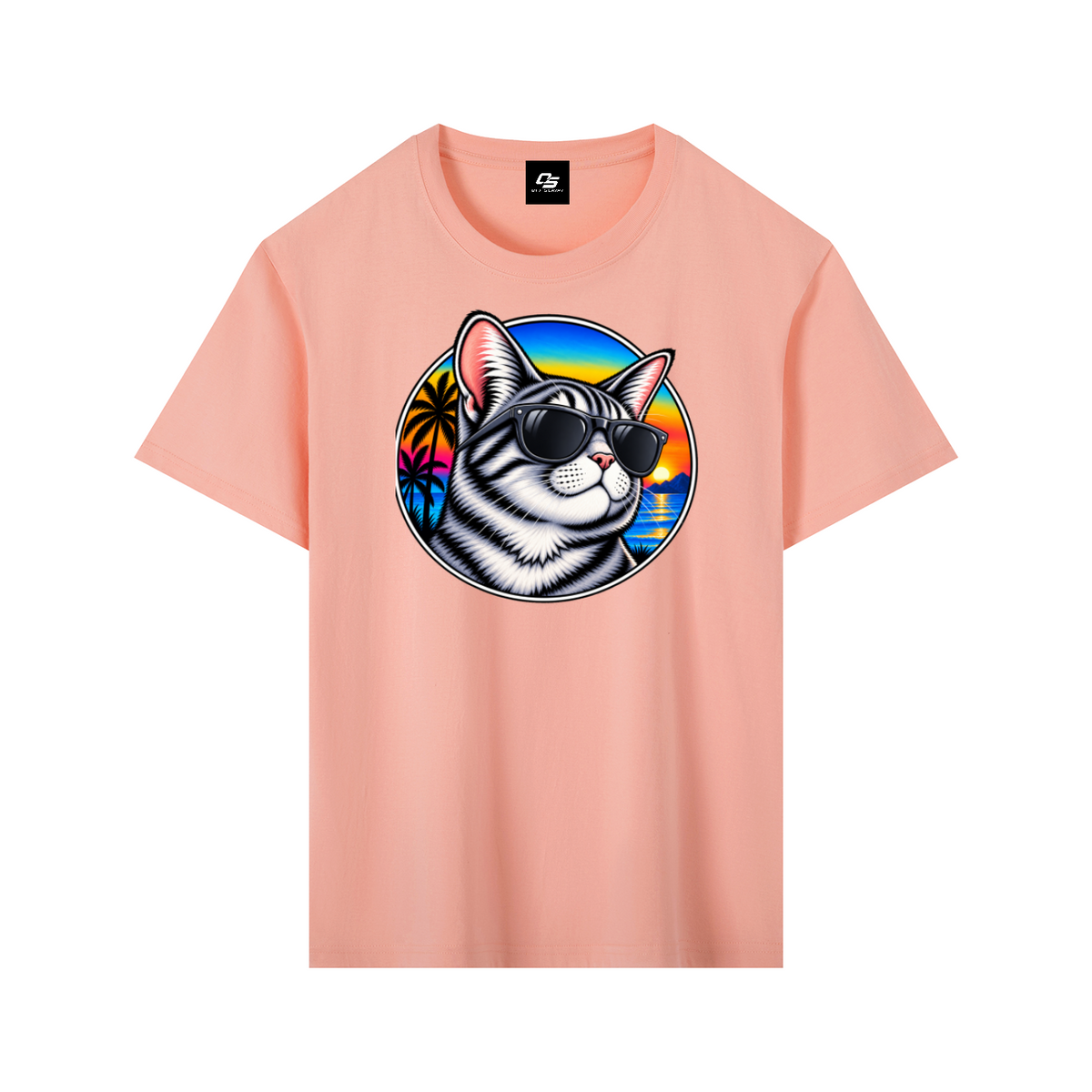 Cool Cat Tropical Sunset Pure Cotton Unisex T-Shirt – Pink