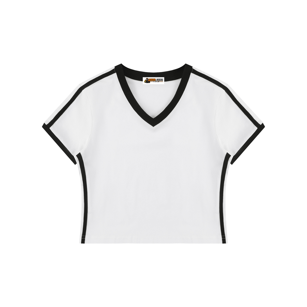Women's Retro Binding V-Neck Crop T-Shirt