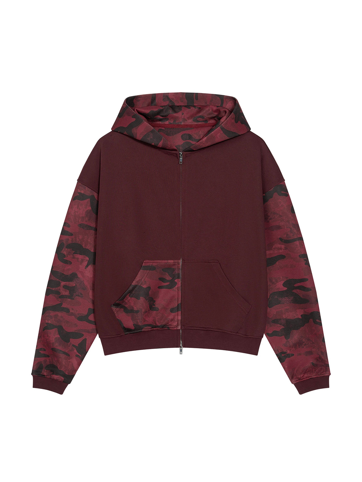 Unisex Colorblock Camo Full Zip Boxy Hoodie
