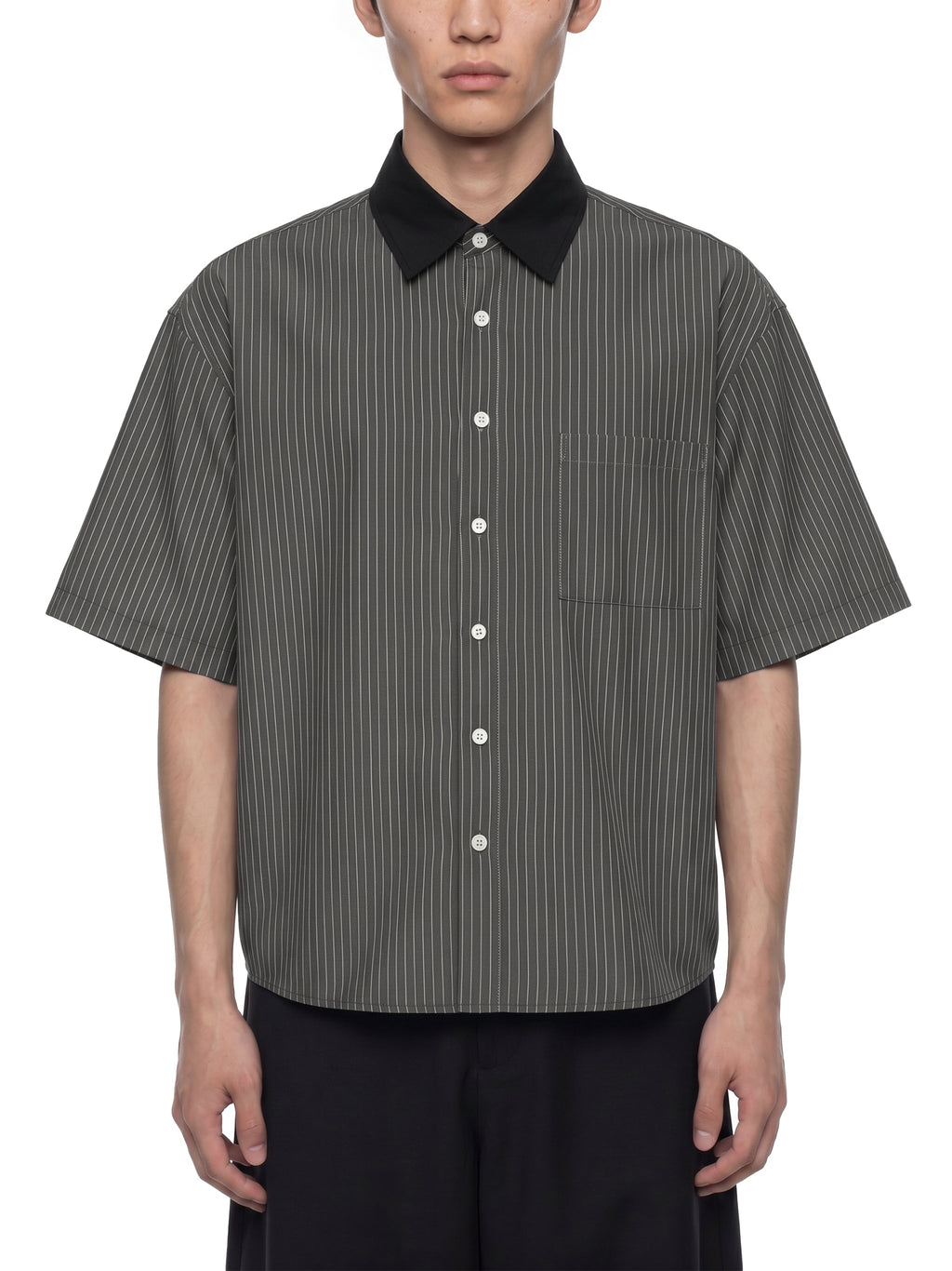 Unisex Striped Boxy Contrast Collar Shirt