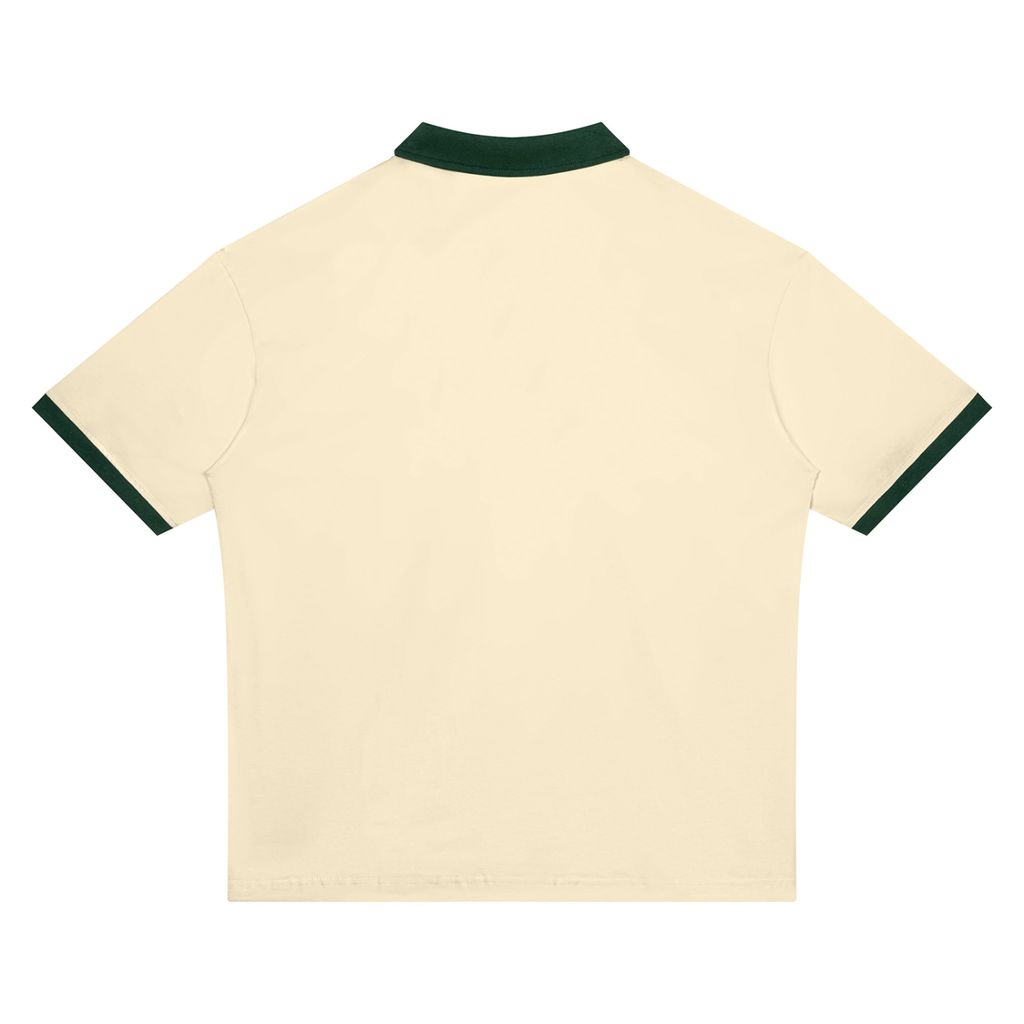Apricot with Dark Green Unisex Color Block Polo Shirt back product view