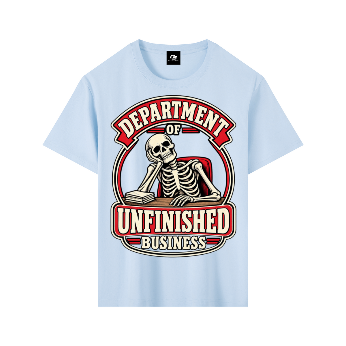 Department of Unfinished Business Pure Cotton Unisex T-Shirt – Sky Blue