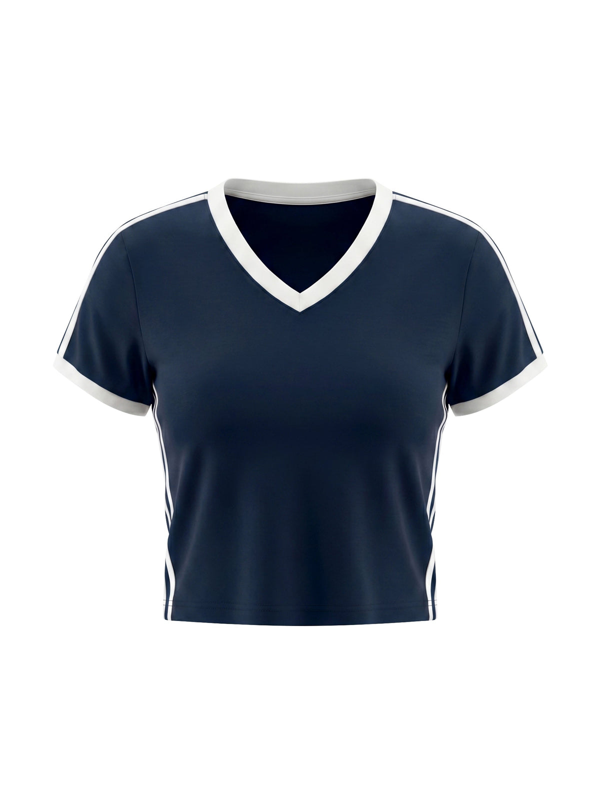 Women's Retro Binding V-Neck Crop T-Shirt